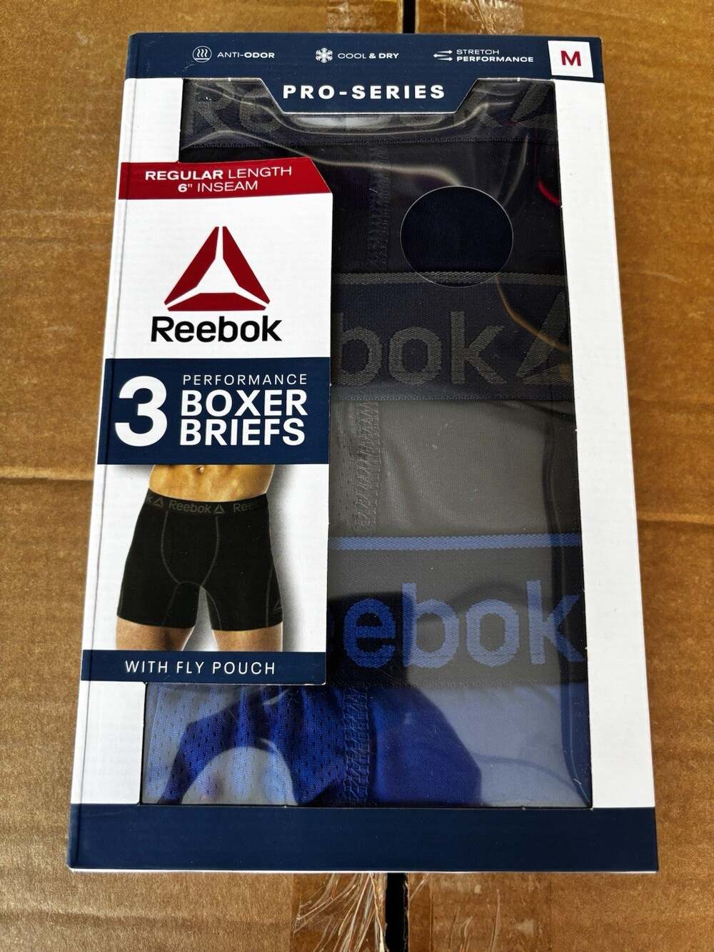 Reebok Mens 3 Pack Medium Performance Regular Length 6” InseamBoxer Brief . NWT